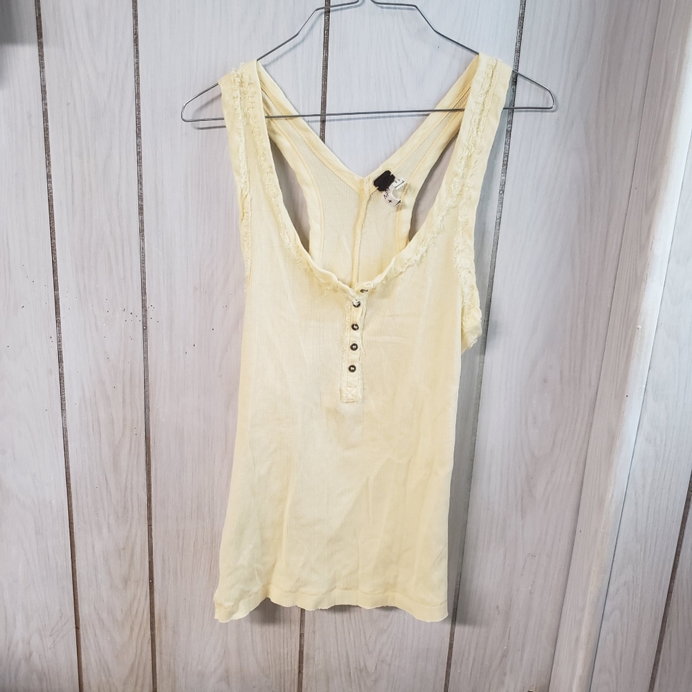 Free People Yellow Button Tank Top Womens Medium
